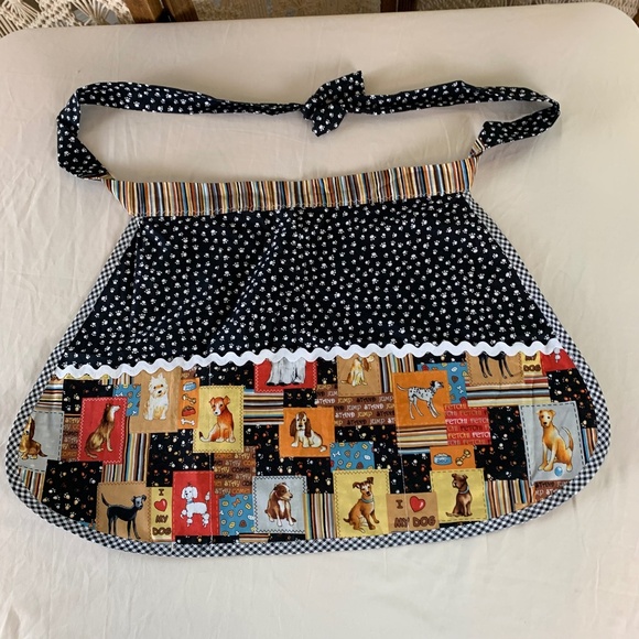 Dog‎ kitchen half apron waist tie-back pockets OSFM - Picture 1 of 6